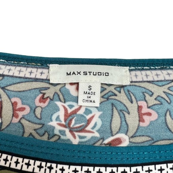 Max Studio Teal Geometric Shift Mini Dress Short Sleeve Boat Neck Women's Size S - Picture 3 of 6